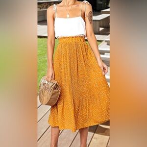ExLura Mustard Yellow Polka Dot Maxi Pocketed Skirt